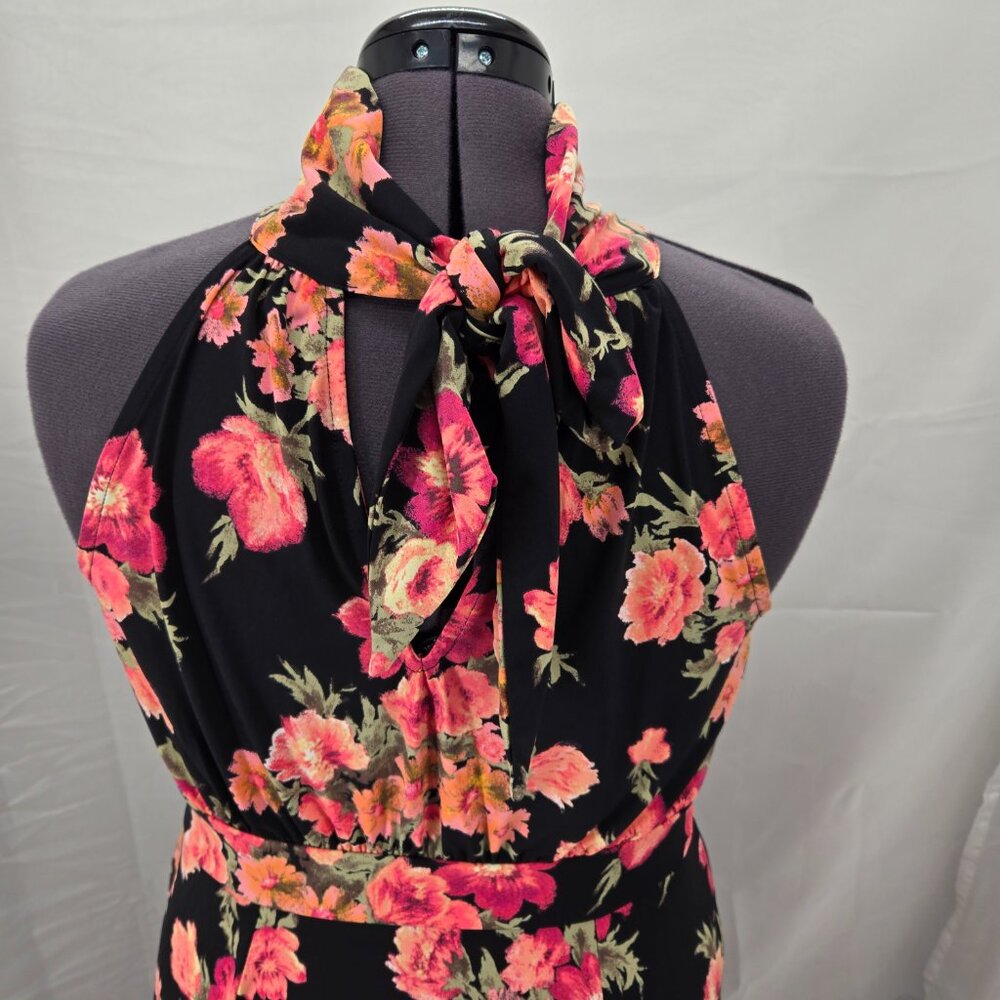 630-27 Torrid Black Floral High Neck Sleeveless Halter Midi Dress Size 14/16P - Picture 6 of 12